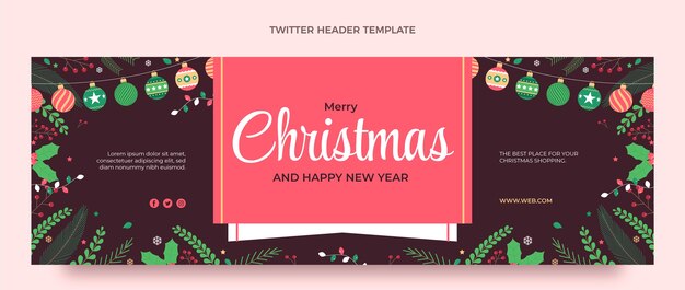 Vetor grátis cabeçalho de twitter plano de natal