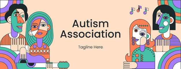 Vetor grátis cabeçalho do facebook da associação de autismo colorido linear