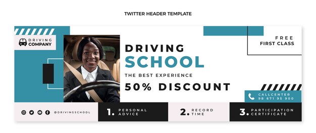 Cabeçalho do twitter da escola de condução plana