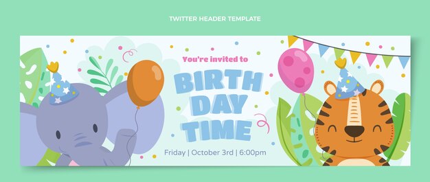 Cabeçalho do twitter da festa de aniversário da selva de design plano