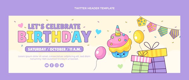 Cabeçalho do Twitter de aniversário infantil desenhado à mão