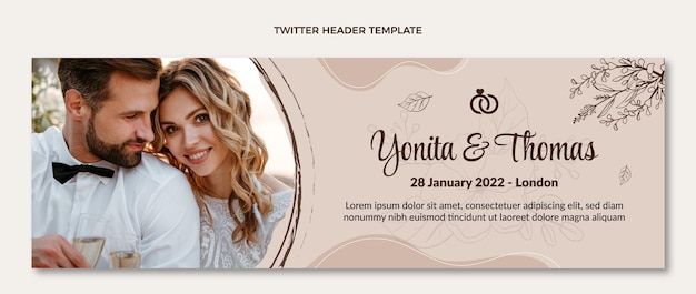 Cabeçalho do Twitter de casamento desenhado à mão