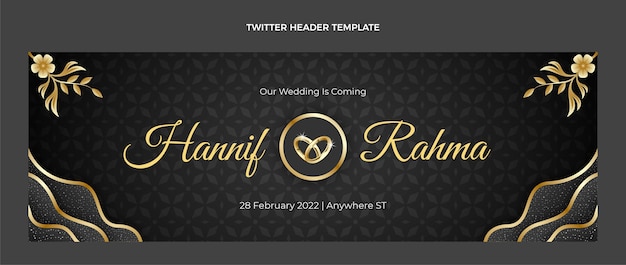 Cabeçalho do twitter de casamento dourado de luxo realista