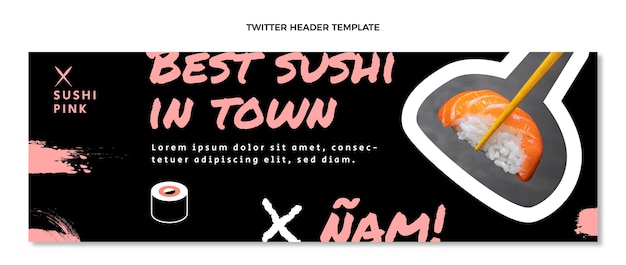 Vetor grátis cabeçalho do twitter de comida asiática com design plano