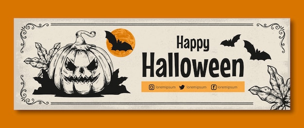 Cabeçalho do twitter de halloween vintage desenhado à mão