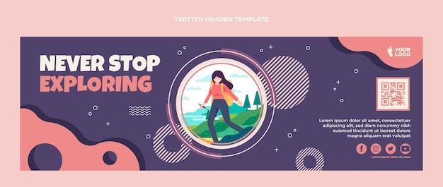 Vetor grátis cabeçalho do twitter de trekking de design plano