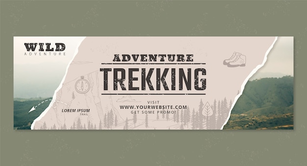 Vetor grátis cabeçalho do twitter de trekking design plano desenhado à mão