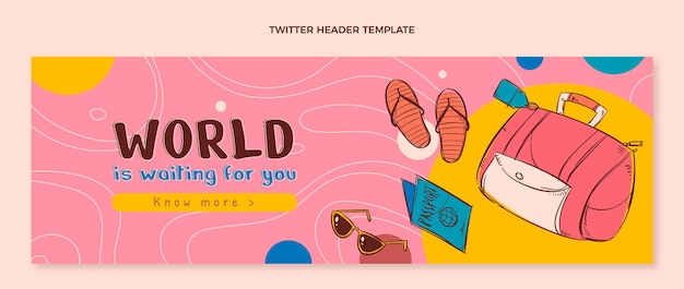 Cabeçalho do twitter de viagem desenhado à mão