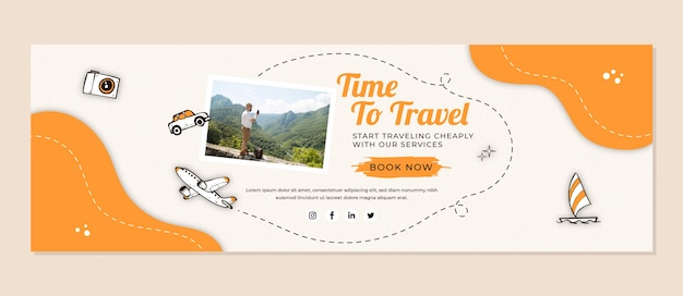 Cabeçalho do Twitter de viagem desenhado à mão