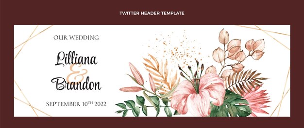 Cabeçalho do twitter do casamento boho em aquarela