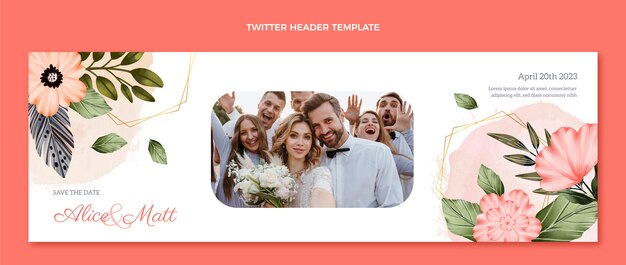 Cabeçalho do twitter do casamento boho em aquarela