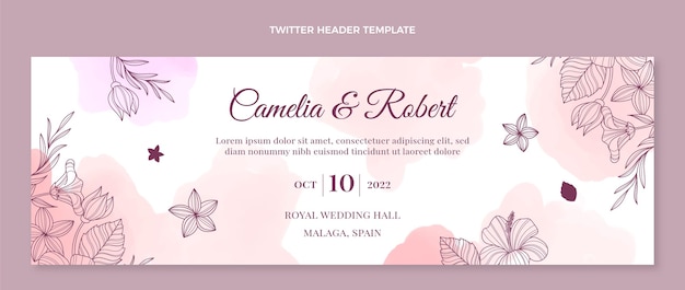 Cabeçalho do Twitter do casamento desenhado à mão em aquarela
