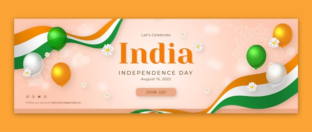 Vetor grátis cabeçalho do twitter do dia da independência da índia realista