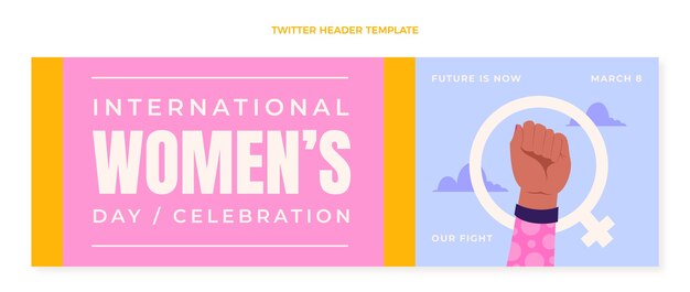Cabeçalho do twitter do dia internacional da mulher plana