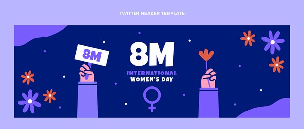 Cabeçalho do twitter do dia internacional da mulher plana