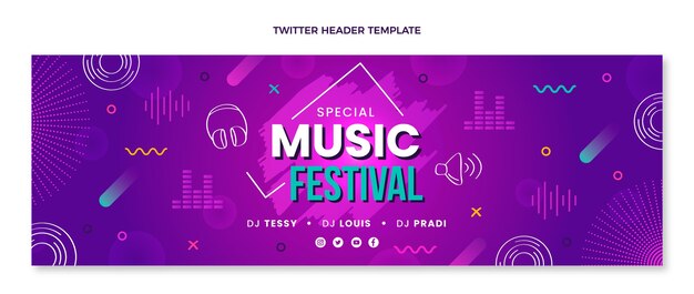 Cabeçalho do twitter do festival de música colorido desenhado à mão
