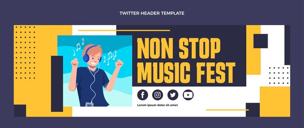 Cabeçalho do twitter do festival de música de design plano