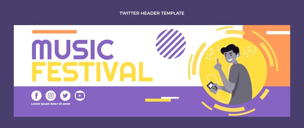 Cabeçalho do twitter do festival de música de design plano