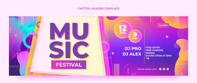 Cabeçalho do twitter do festival de música gradiente colorido