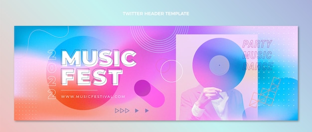 Vetor grátis cabeçalho do twitter do festival de música gradiente colorido