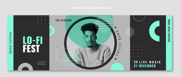 Cabeçalho do twitter do festival de música minimalista de design plano