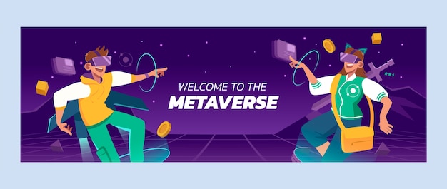 Vetor grátis cabeçalho do twitter do metaverso de design plano