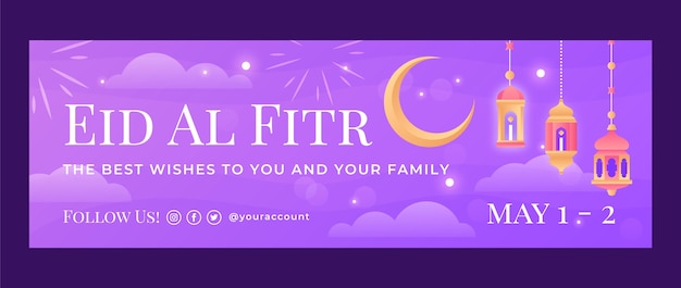 Vetor grátis cabeçalho do twitter gradiente eid al-fitr