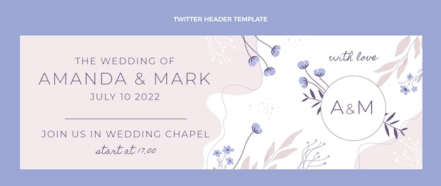 Vetor grátis cabeçalho floral do twitter do casamento desenhado à mão