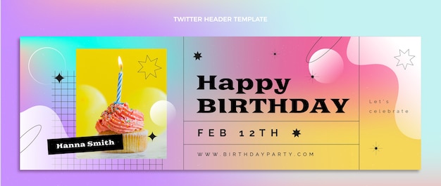 Vetor grátis cabeçalho gradiente de aniversário colorido no twitter