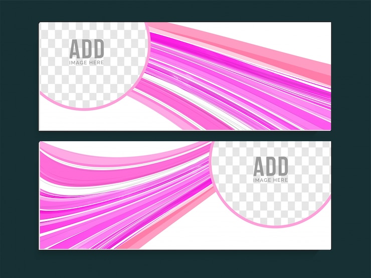 Vetor grátis cabeçalhos criativos do site com listras abstratas cor-de-rosa e espaço para adicionar suas imagens.