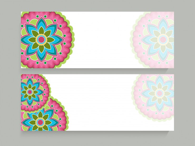Vetor grátis cabeçalhos de sites decorados com lindos desenhos florais coloridos e espaço para o seu texto.