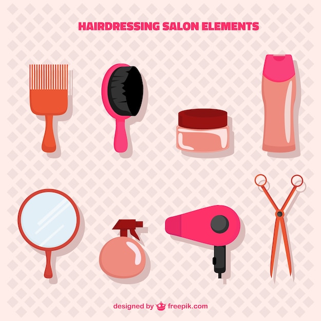 Vetor grátis cabeleireiro rosa elementos do salão de beleza embalar