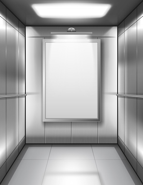 Cabine de elevador vazio com poster em branco