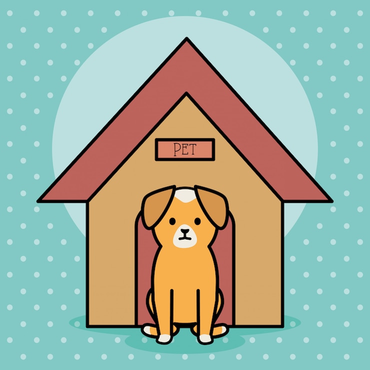 Vetor grátis cachorrinho adorável com casa de madeira