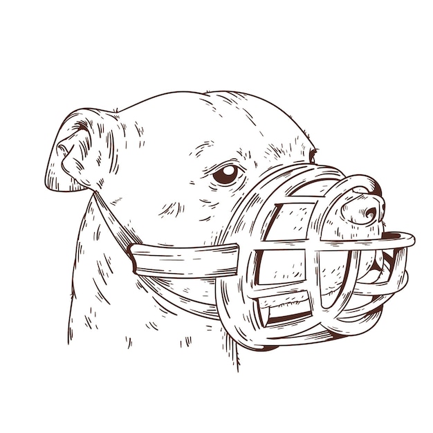 Vetor grátis cachorro com focinheira desenhado à mão