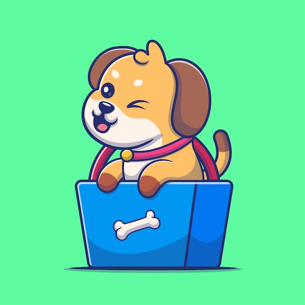 Vetor grátis cachorro fofo brincando na sacola de compras ilustração do ícone do vetor dos desenhos animados ícone da natureza animal isolado plano
