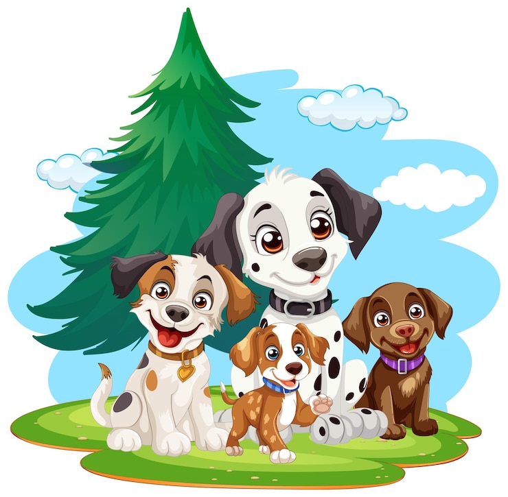 Vetor grátis cachorros brincalhões gostando do ar livre