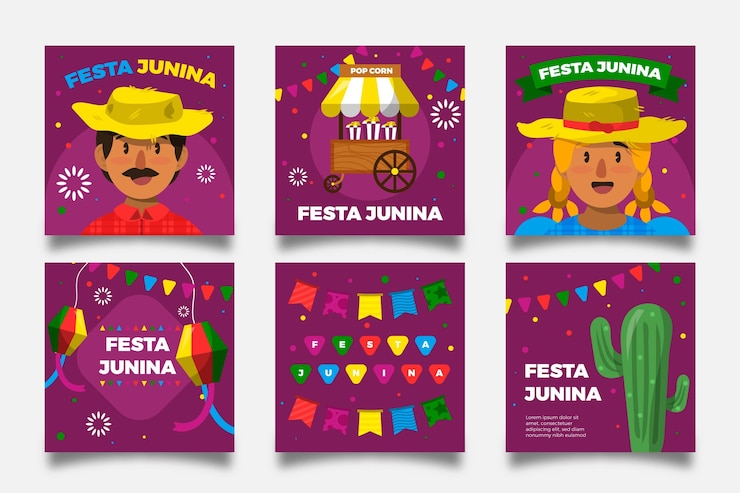 Vetor grátis cacto e personagens de cartão festa junina design plano