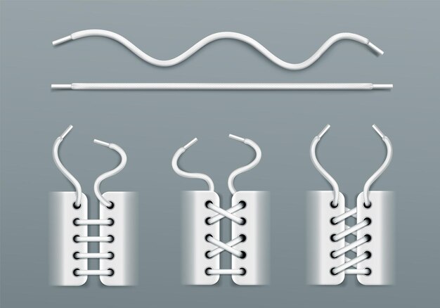 Vetor grátis cadarços brancos, amarrados por cordas nos tênis de maneiras diferentes.