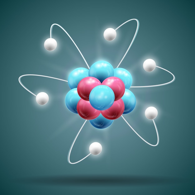 Vetor grátis cadeia de átomos da ciência nas cores branco azul e vermelho com sombra 3d
