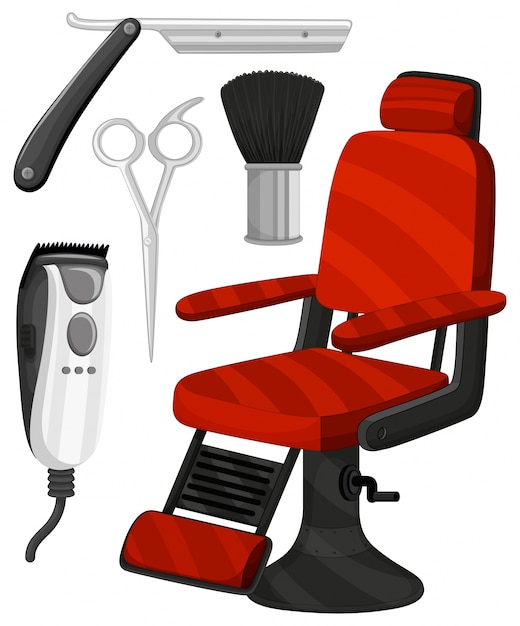 Cadeira de barbeiro e outros equipamentos