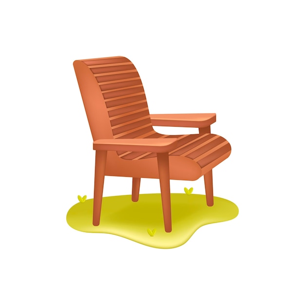 Vetor grátis cadeira de madeira para ilustração em vetor 3d jardim. mobília ao ar livre para casa de campo ou terraço em estilo cartoon, isolado no fundo branco. jardinagem, agricultura, decoração, conceito de verão