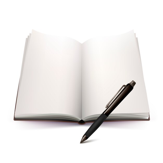Caderno aberto e caneta 3d Design