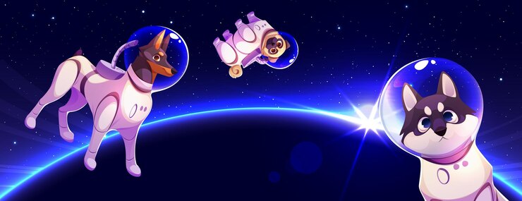 Vetor grátis cães astronautas voando no espaço exterior