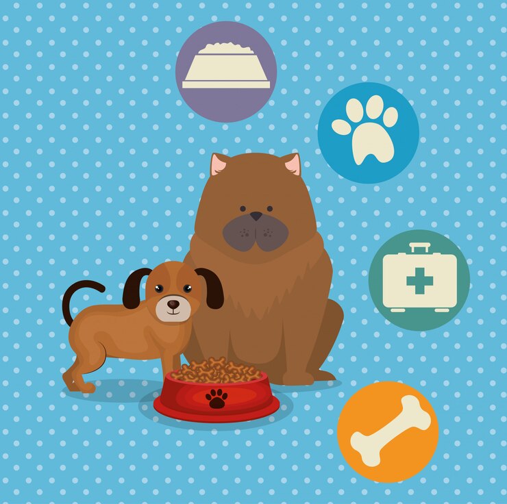 Vetor grátis cães fofos com comida