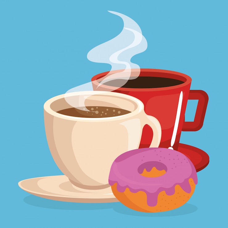 Vetor grátis café e rosquinha comida deliciosa café da manhã