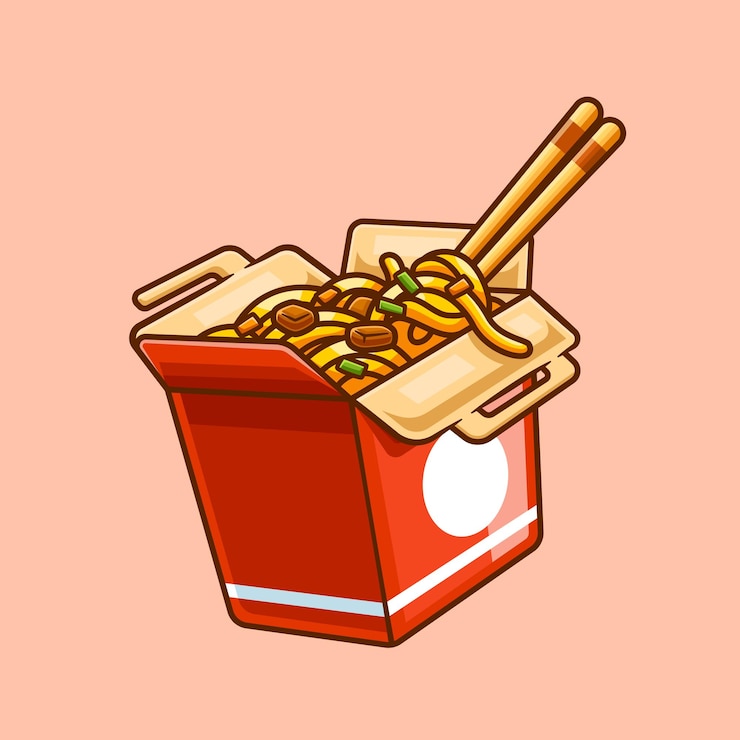 Vetor grátis caixa de macarrão com bastão de comer ícone vetorial de desenho animado ilustração ícone de objeto de comida vector plano isolado