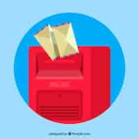 Vetor grátis caixa postal vermelha fundo azul com envelopes