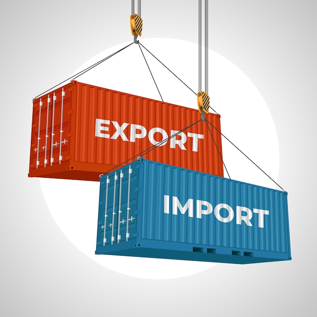 Caixas de importação e exportação desenhadas à mão