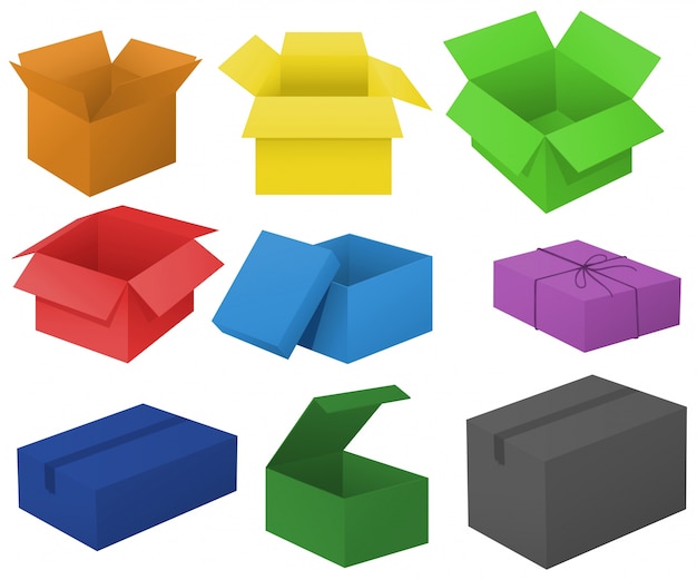 Caixas de papelão em cores diferentes ilustração